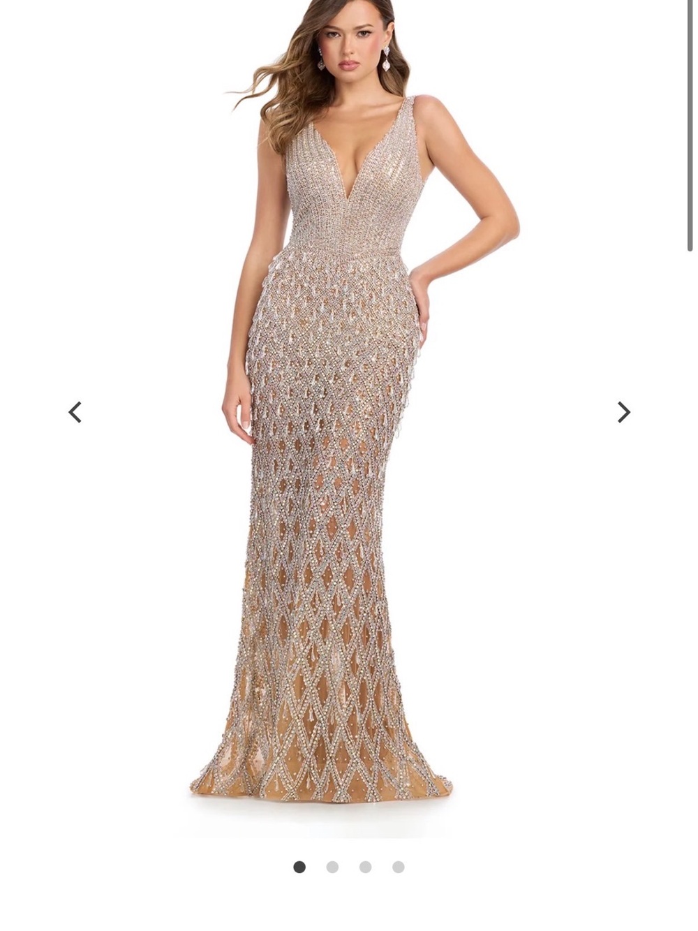 Beaded V-Neck Prom Gown in Champagne